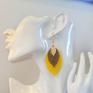 3/$30 Elegant Yellow and Gold Leaf Earrings